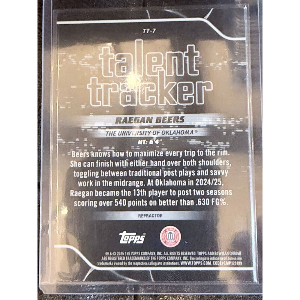 2025-26 Bowman U Chrome Talent Tracker Raegan Beers Refractor Oklahoma